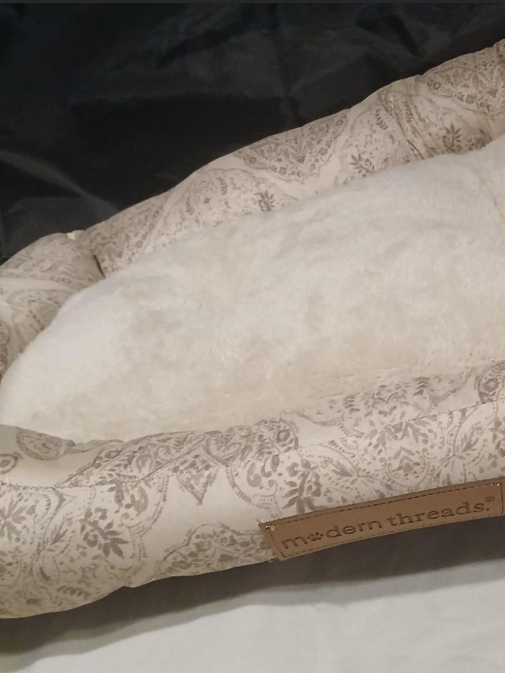 Modern threads bed dog cat fuzzy cozy warm Cream Tan Paisley pillow